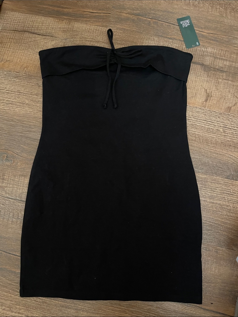 wild fable Black Strapless Tube Dress with Front Tie